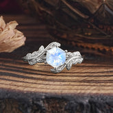 6 Prong Hexagon Cut Moonstone Vine Flower Ring
